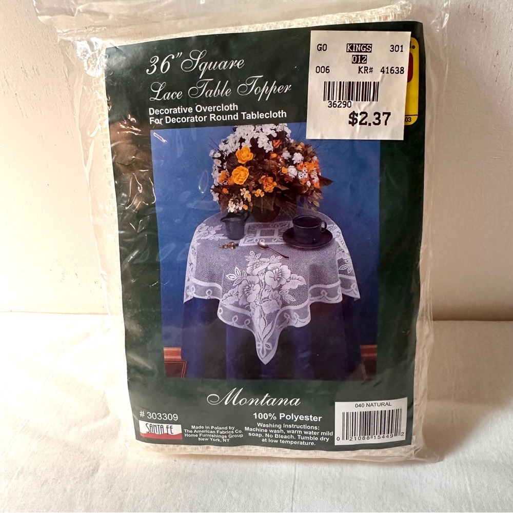Vintage Santa Fe 36” Square Lace Table Topper Cream Made In Poland NOS NEW